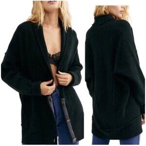 Free People Eucalyptus Wool Blend Slouchy Deep V-Neck Cardigan Sweater Size L